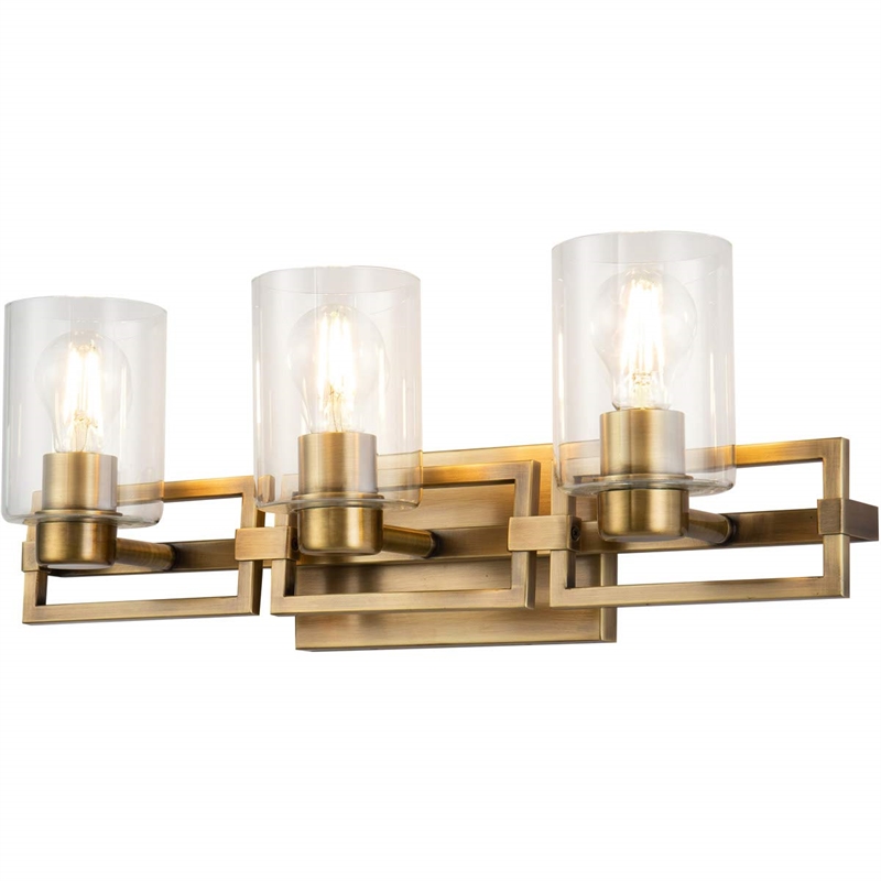 Bowery Hill Transitional 3-light Metal Bath Vanity Light in Aged Brass