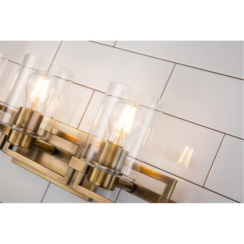 Bowery Hill Transitional 3-light Metal Bath Vanity Light in Aged Brass
