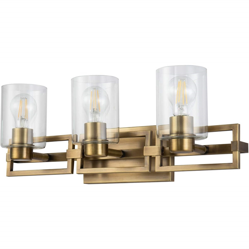 Bowery Hill Transitional 3-light Metal Bath Vanity Light in Aged Brass