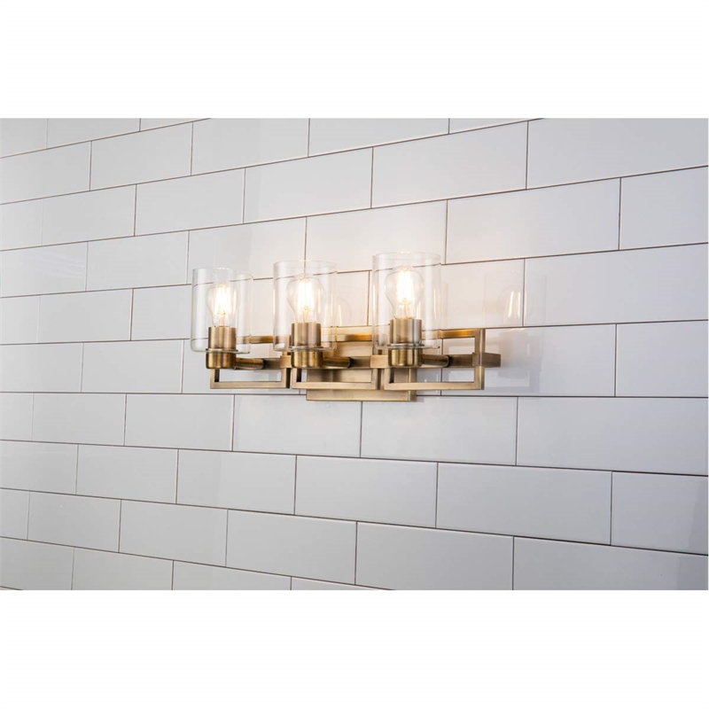 Bowery Hill Transitional 3-light Metal Bath Vanity Light in Aged Brass