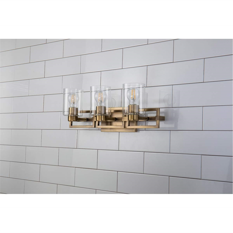Bowery Hill Transitional 3-light Metal Bath Vanity Light in Aged Brass