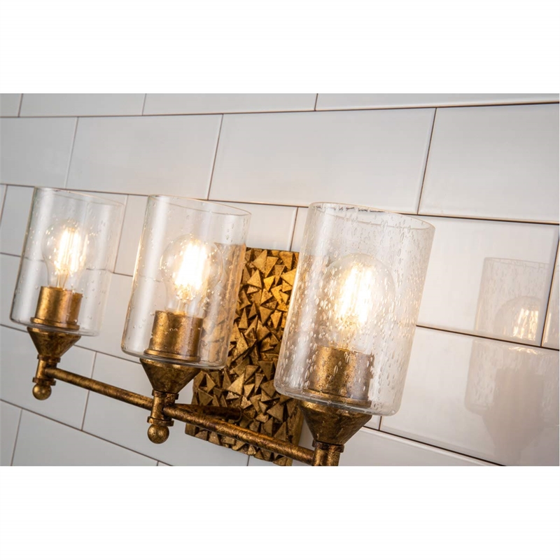 Bowery Hill Transitional 3-light Metal Bath Vanity Light in Antique Gold