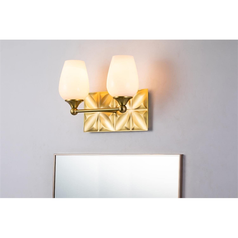 Bowery Hill Transitional 2-light Metal Bath Vanity Light in Aged Brass