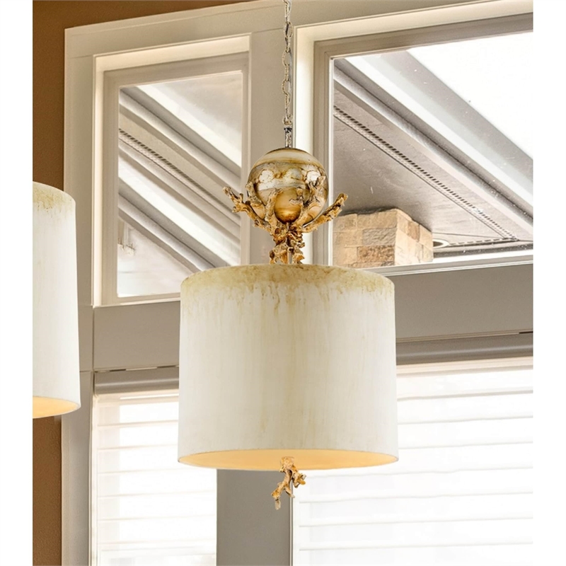 Bowery Hill Metal Pendant with Gold/Silver Accents in Putty Patina