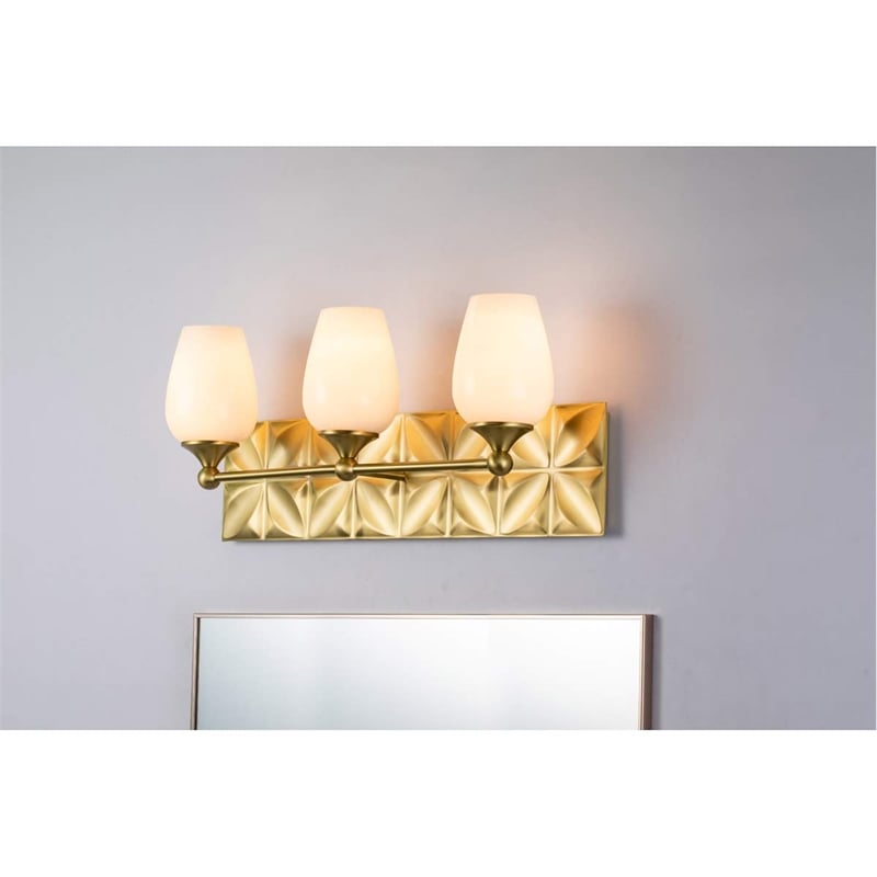 Bowery Hill Transitional 3-light Metal Bath Vanity Light in Aged Brass