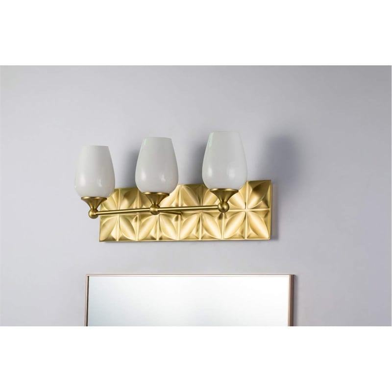 Bowery Hill Transitional 3-light Metal Bath Vanity Light in Aged Brass