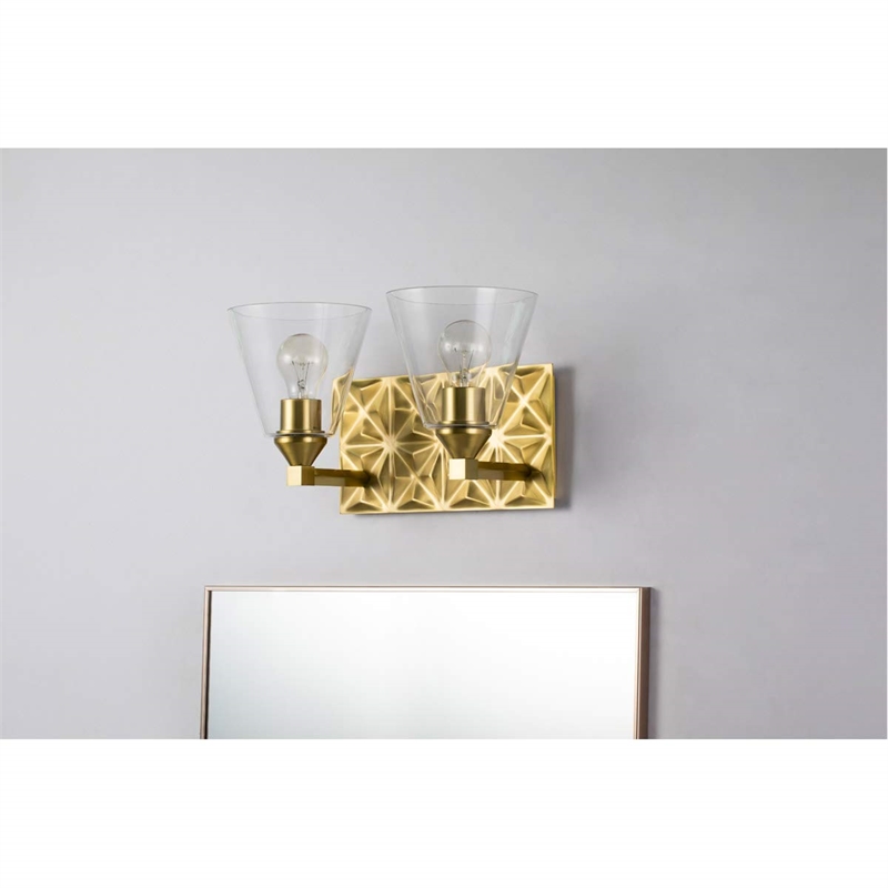 Bowery Hill Transitional 2-light Metal Bath Vanity Light in Aged Brass