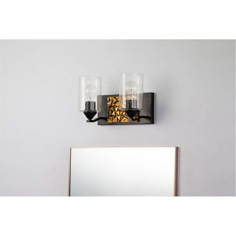 Bowery Hill 2-light Metal Bath Vanity Light in Matte Black/Gold