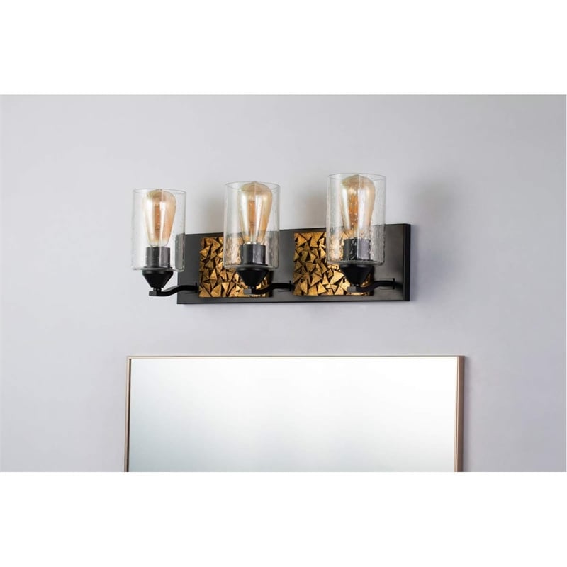 Bowery Hill 3-light Metal Bath Vanity Light in Matte Black/Gold