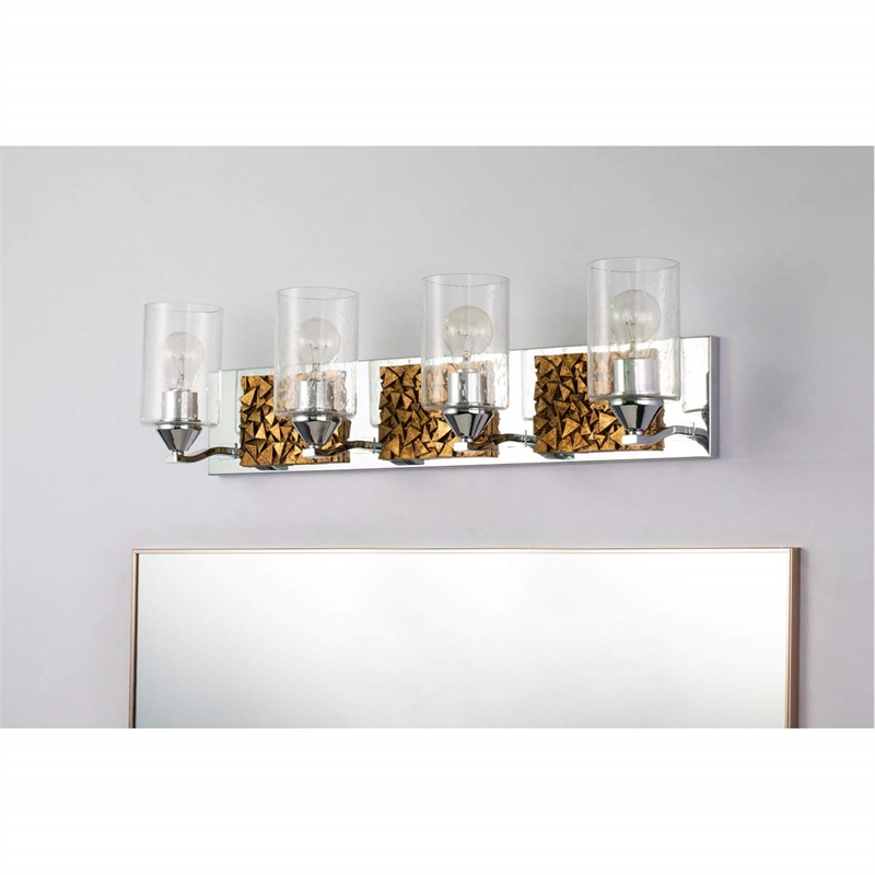 Bowery Hill 4-light Metal Bath Vanity Light in Polished Chrome/Gold