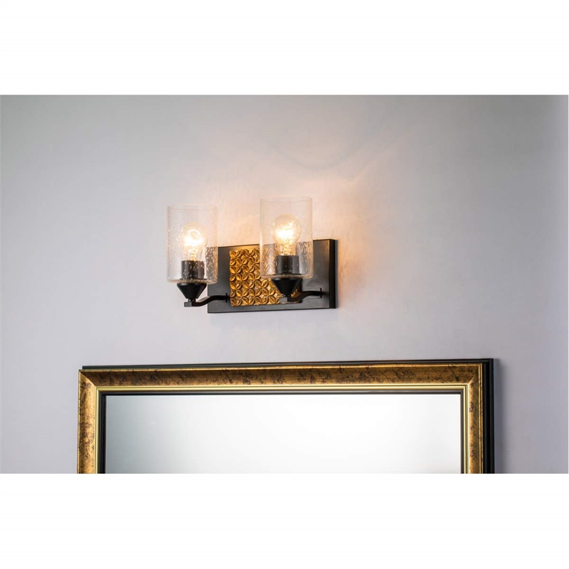 Bowery Hill 2-light Metal Bath Vanity Light in Matte Black/Gold