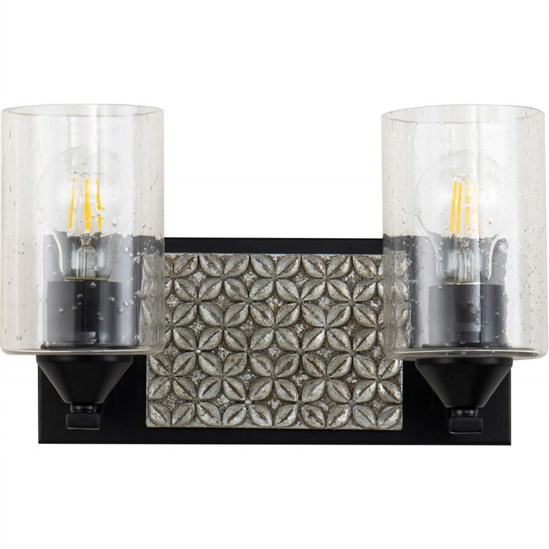 Bowery Hill 2-light Metal Bath Vanity Light in Matte Black/Silver