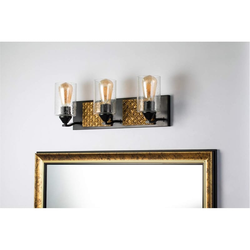 Bowery Hill 3-light Metal Bath Vanity Light in Matte Black/Gold