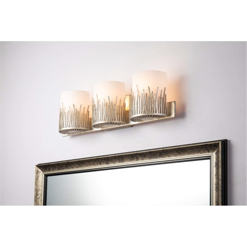 Bowery Hill Transitional 3-light Metal Bath Vanity Light in Silver Leaf