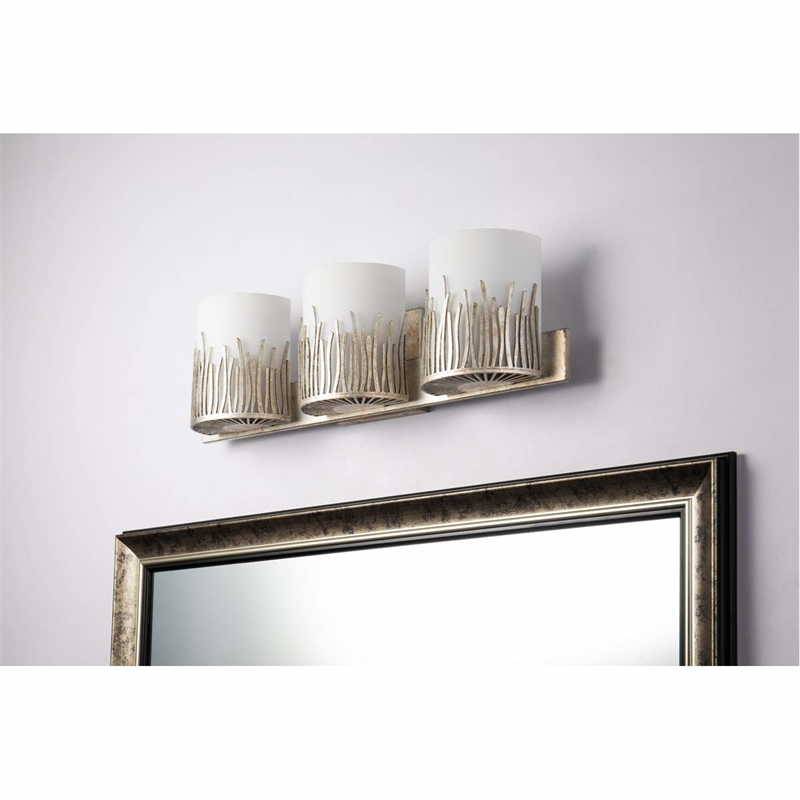 Bowery Hill Transitional 3-light Metal Bath Vanity Light in Silver Leaf