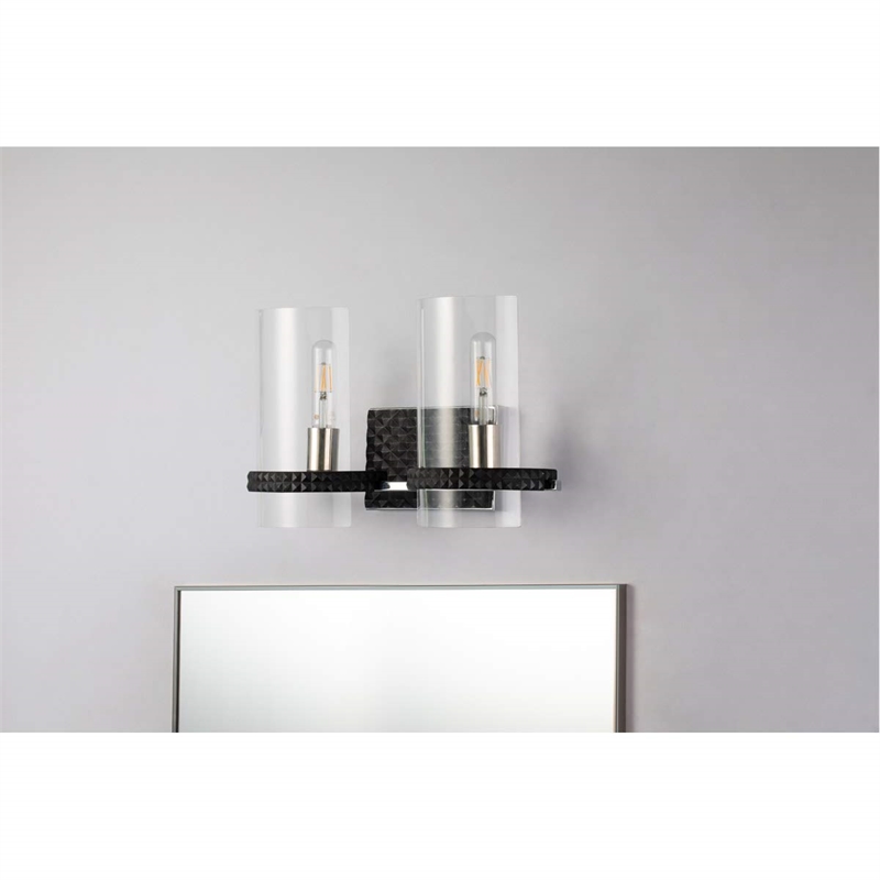 Bowery Hill 2-light Metal Bath Vanity Light in Matte Black/Chrome