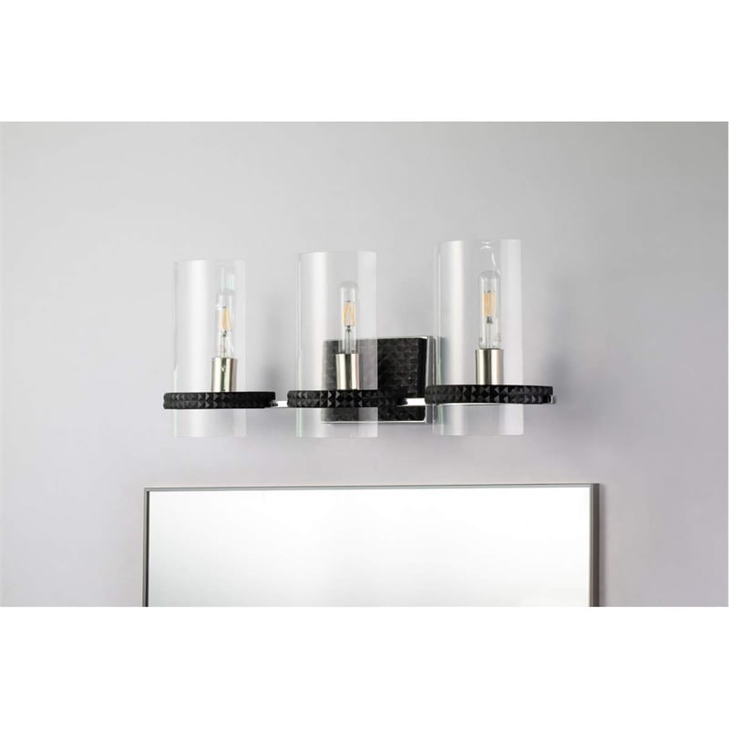 Bowery Hill 3-light Metal Bath Vanity Light in Matte Black/Chrome