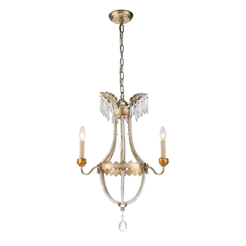Bowery Hill 3-light Empire Metal Mini Chandelier in Distressed Silver and Gold