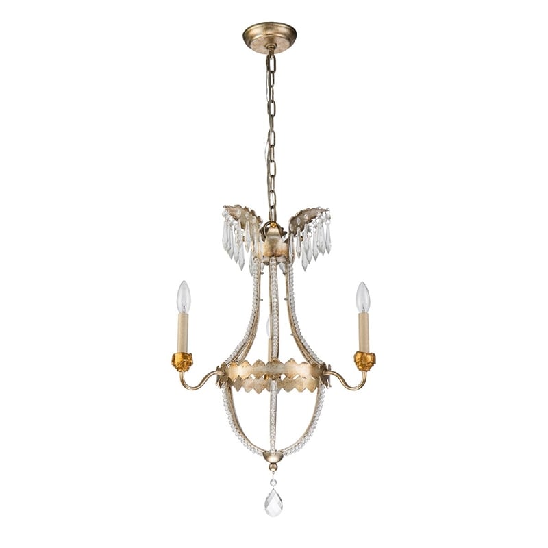 Bowery Hill 3-light Empire Metal Mini Chandelier in Distressed Silver and Gold