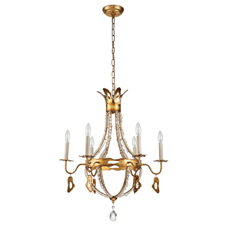 Bowery Hill 6-light Traditional Crystal Chandelier in Antique Gold