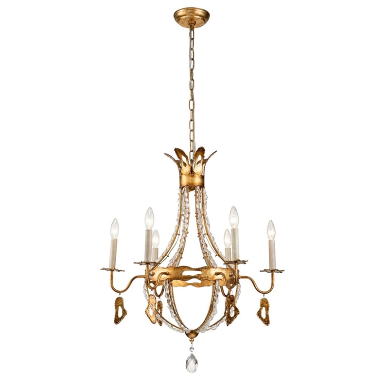 Bowery Hill 6-light Traditional Crystal Chandelier in Antique Gold