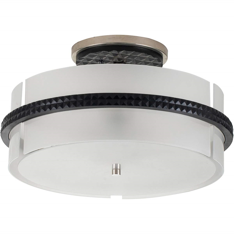 Bowery Hill 3-light Metal Semi Flush Mount in Matte Black/Chrome