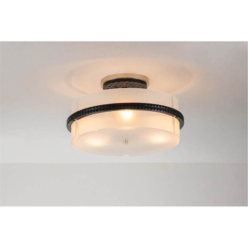 Bowery Hill 3-light Metal Semi Flush Mount in Matte Black/Chrome