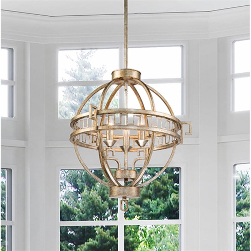 Bowery Hill 3-light Transitional Metal Globe Pendant in Silver Leaf