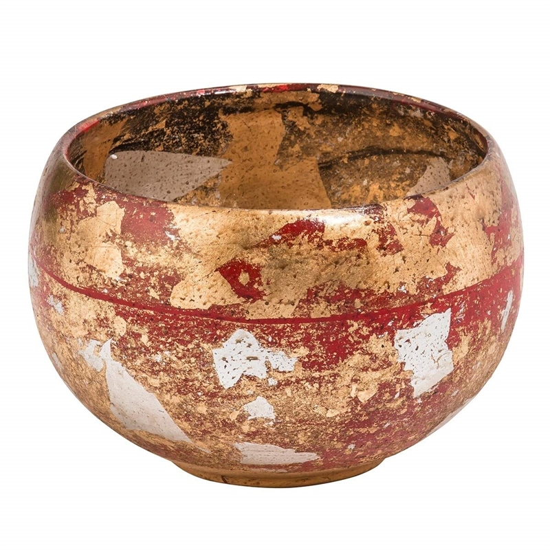 Bowery Hill Traditional Resin Gold Charming Accent Bowl in Red