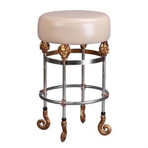 Bowery Hill 26&quot Short Leather and Steel Bar Stool in Gold/Putty