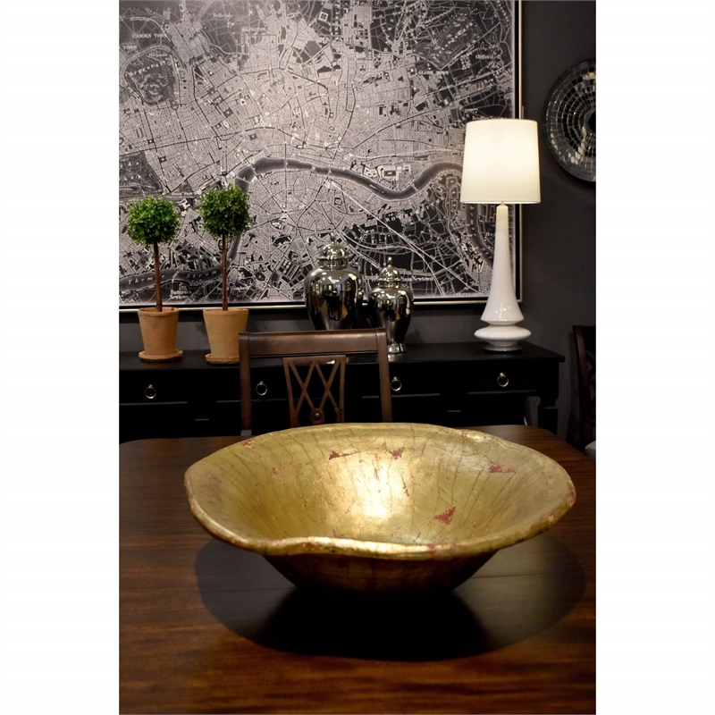 Bowery Hill Modern Transitional Resin Bowl in Gold and Silver Leaf