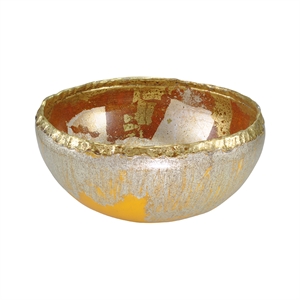 Bowery Hill Traditional Resin Decorative Bowl in Gold and Silver Leaf