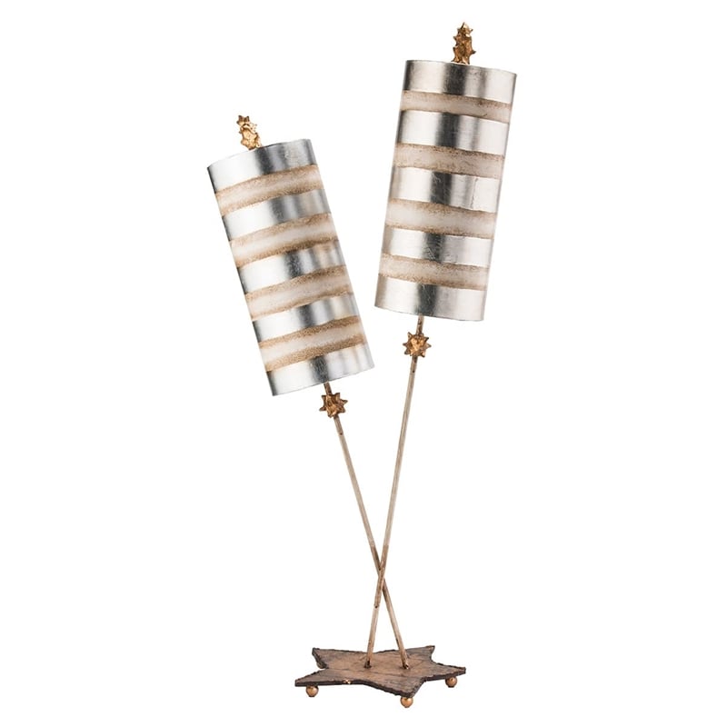 Bowery Hill Transitional 2-Light Metal Table Lamp in Silver Stripes