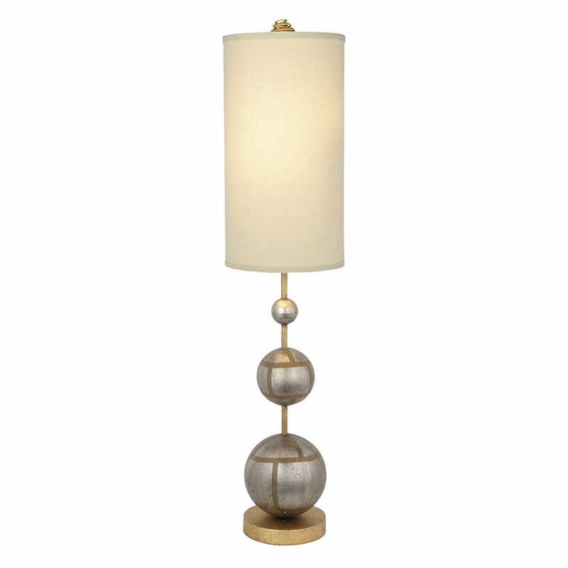 Bowery Hill Metal Table Lamp with White Linen Shade in Silver/Gold