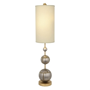 Bowery Hill Metal Table Lamp with White Linen Shade in Silver/Gold