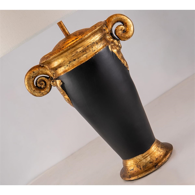 Bowery Hill Gallier Metal Table Lamp with White Linen Shade in Black/Gold
