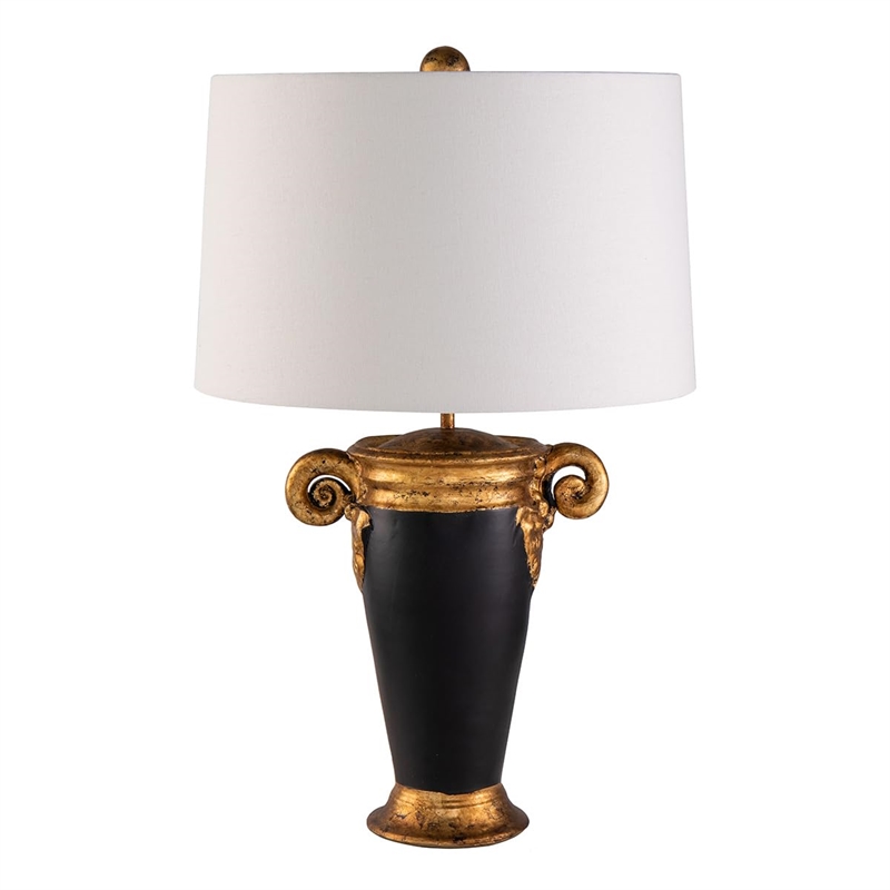 Bowery Hill Gallier Metal Table Lamp with White Linen Shade in Black/Gold