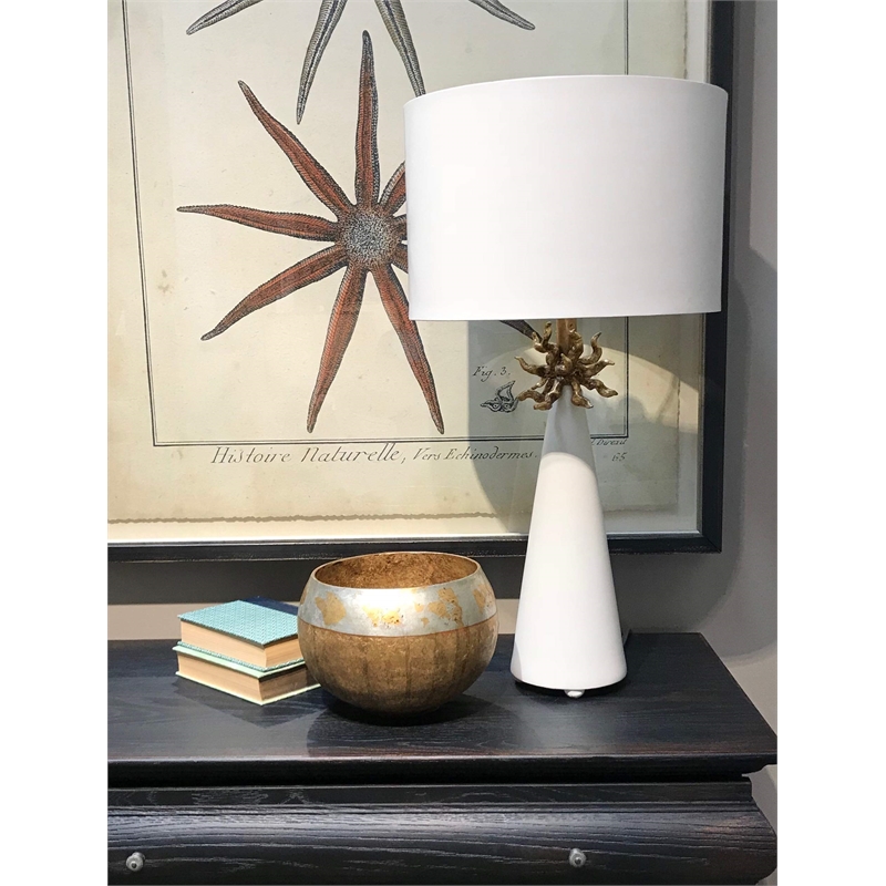 Bowery Hill Contemporary Metal Table Lamp with Gold Accents in White