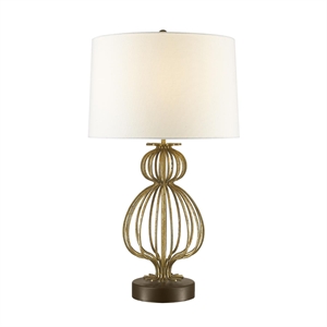 Bowery Hill Metal Table Lamp with White Linen Shade in Gold Leaf