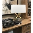 Bowery Hill Transitional Metal Table Lamp with White Linen Shade in Gold