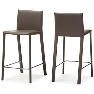 Bowery Hill Contemporary 25&quot Leather Counter Stool in Taupe (Set of 2)