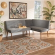 Bowery Hill Gray Velvet and Brown Wood 2-Piece Dining Nook Set