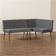 Bowery Hill Gray Velvet and Brown Wood 2-Piece Dining Nook Set