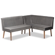 Bowery Hill Gray Velvet and Brown Wood 2-Piece Dining Nook Set
