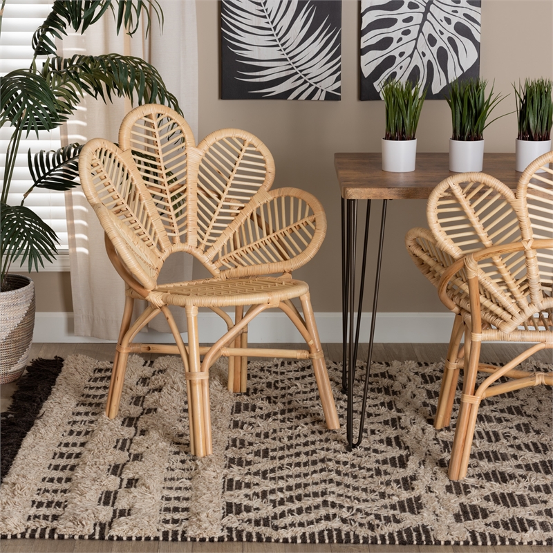 Bowery Hill Modern Bohemian Natural Brown Rattan Flower Chair