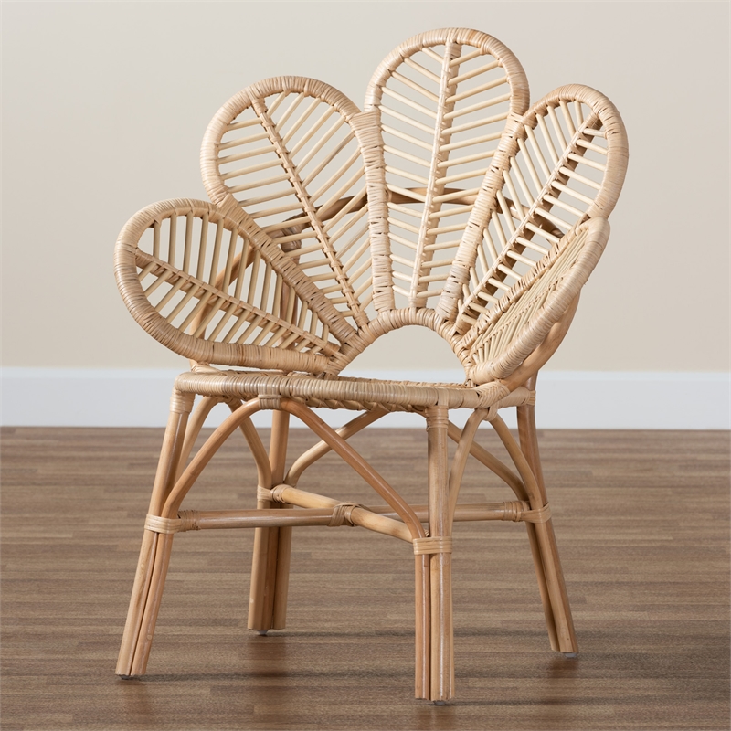 Bowery Hill Modern Bohemian Natural Brown Rattan Flower Chair