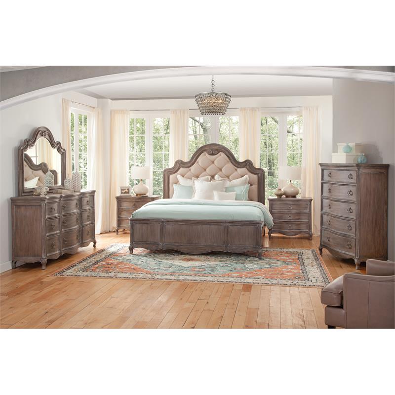Bowery Hill Set of 3 - Gray Queen Tufted Upholstered Headboard & 2 Nightstands