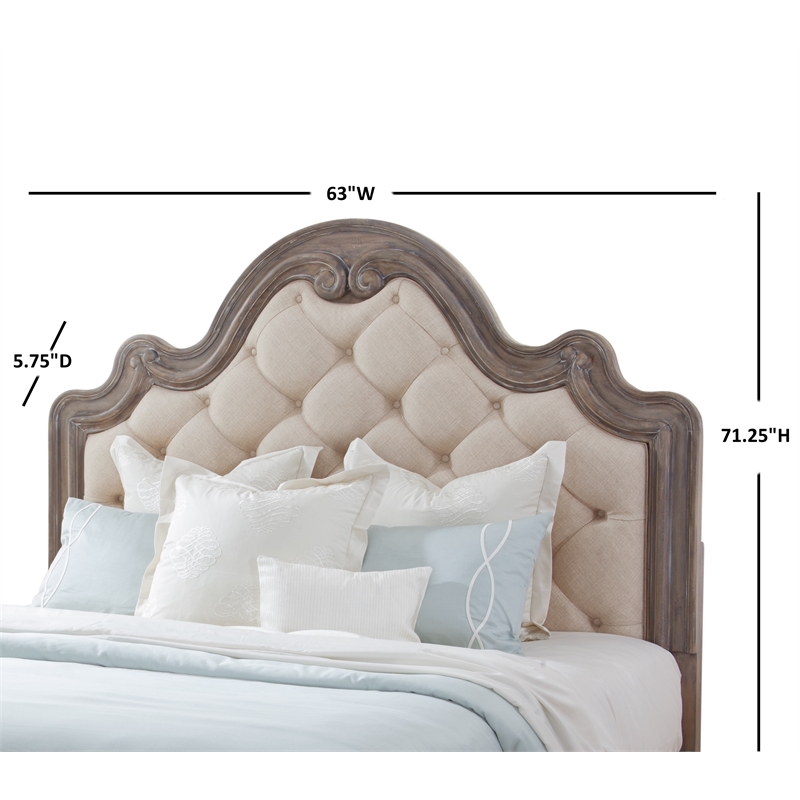 Bowery Hill Set of 2 Gray Queen Tufted Upholstered Wood Headboard & Nightstand