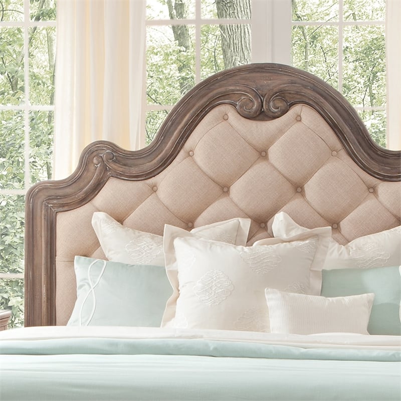 Bowery Hill Set of 2 Gray Queen Tufted Upholstered Wood Headboard & Nightstand