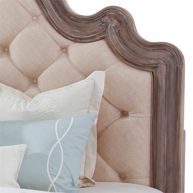 Bowery Hill Set of 2 Gray Queen Tufted Upholstered Wood Headboard & Nightstand